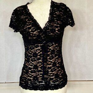 Black Beaded Lace Stretch top SZ S